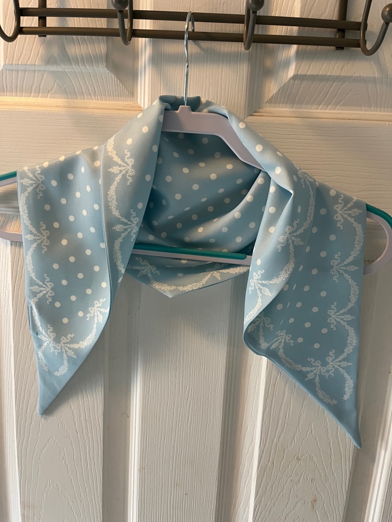 Este Lauder Pale Blue Polka Dot & Lace-Print Scarf